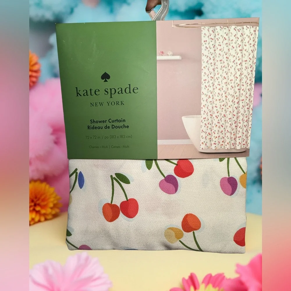 Kate Spade New York NWT White & Multi-Colored Cherries Cloth 72 × 72